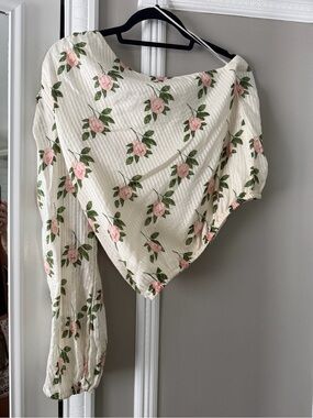 Cami NYC Cream Blouse with Pink Rose Print